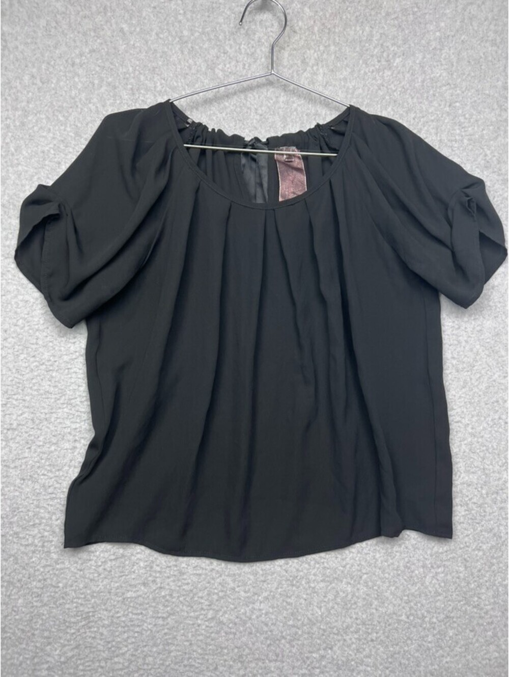 Moon Collection Black Pleated Blouse S Short Flutter Sleeve Goth Coquette Chiffo